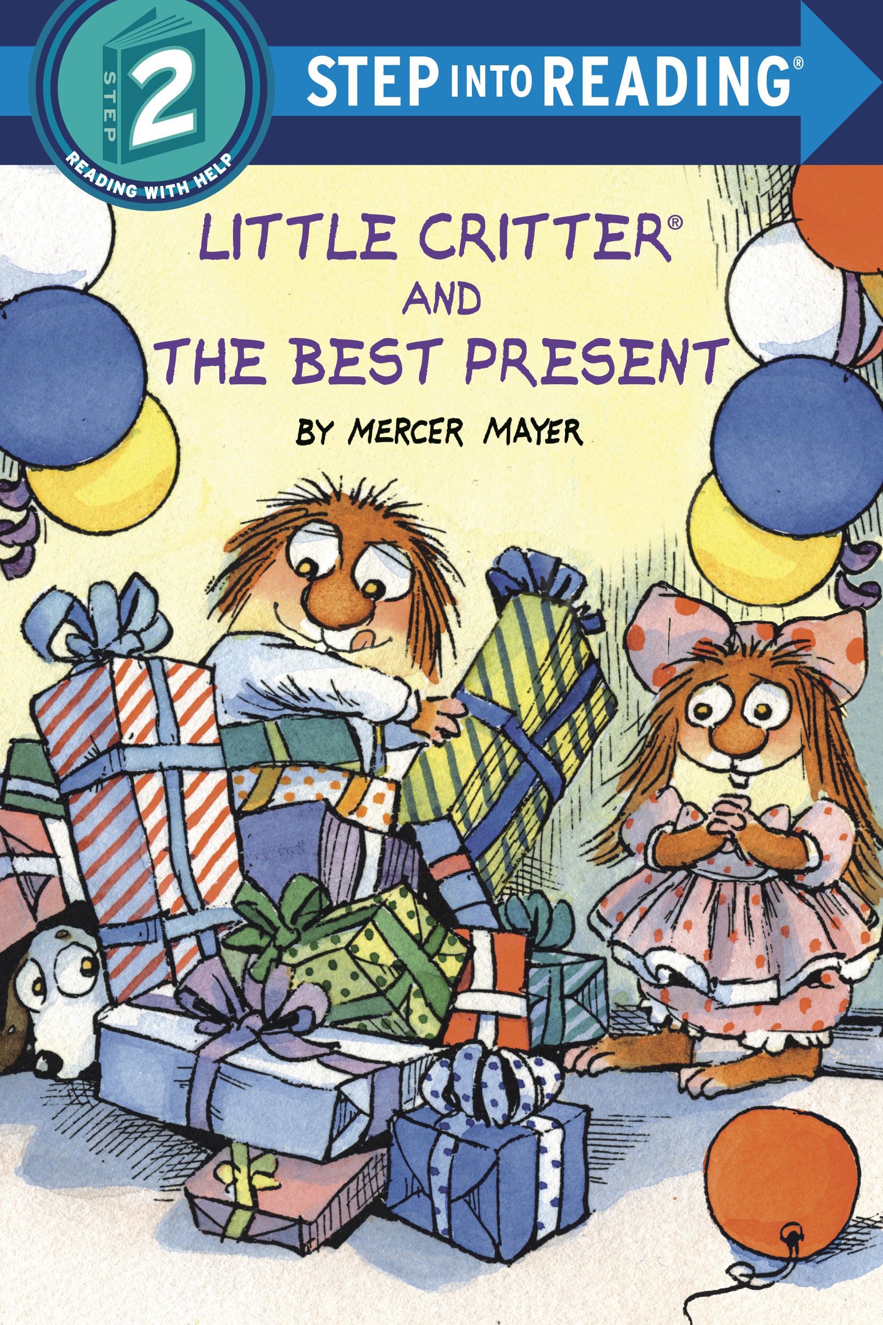Little Critter picks out birthday presents with his sister surrounded by gift boxes