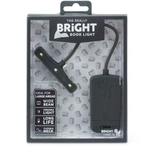 Clip-on book light with flexible neck and wide beam in retail packaging