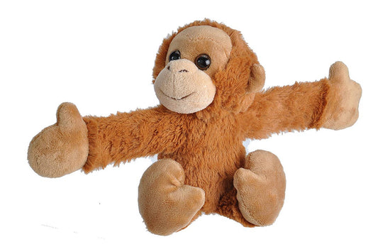 Plush orangutan stuffed animal with long outstretched arms and soft brown fur.