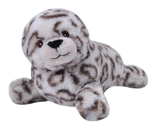 Mini harbor seal plush toy with soft spotted fur and a smiling face