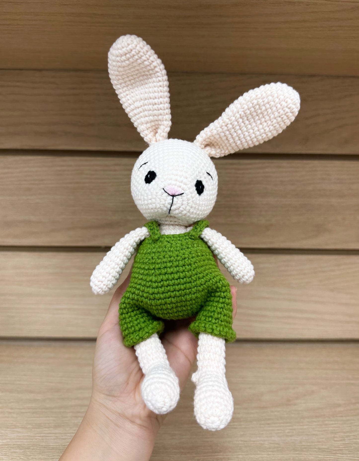 Crochet Rabbit Wearing Overalls - Handmade 9"