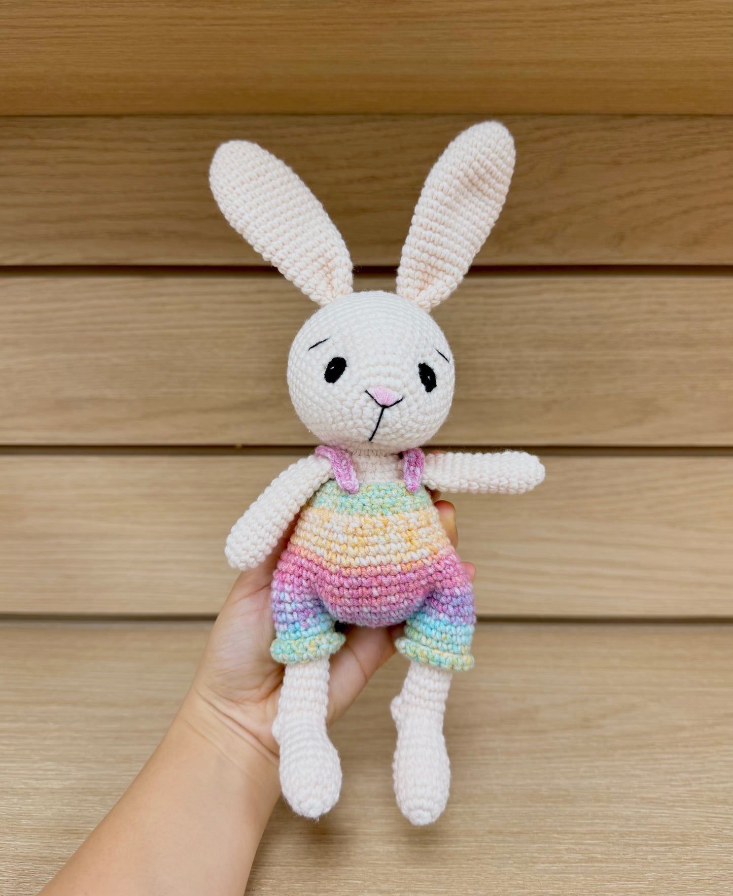 Crochet Rabbit Wearing Overalls - Handmade 9"