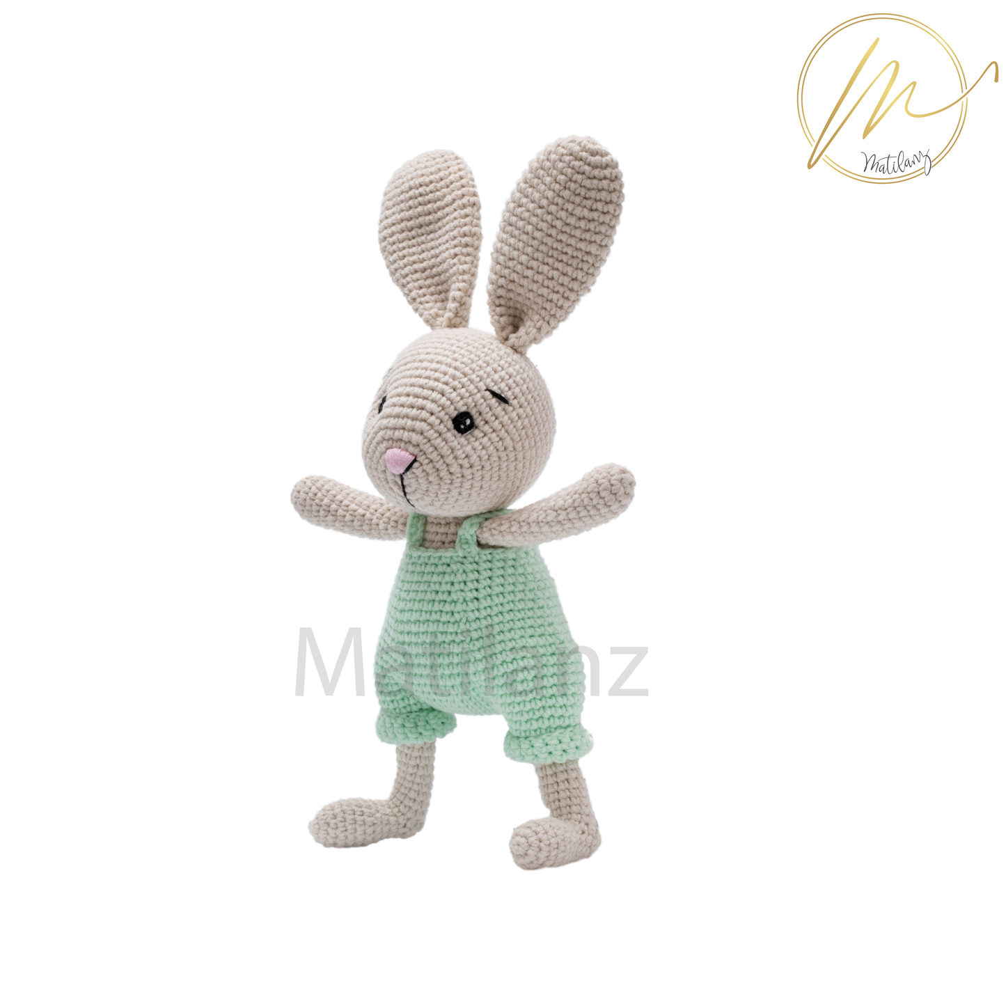 Crochet Rabbit Wearing Overalls - Handmade 9"