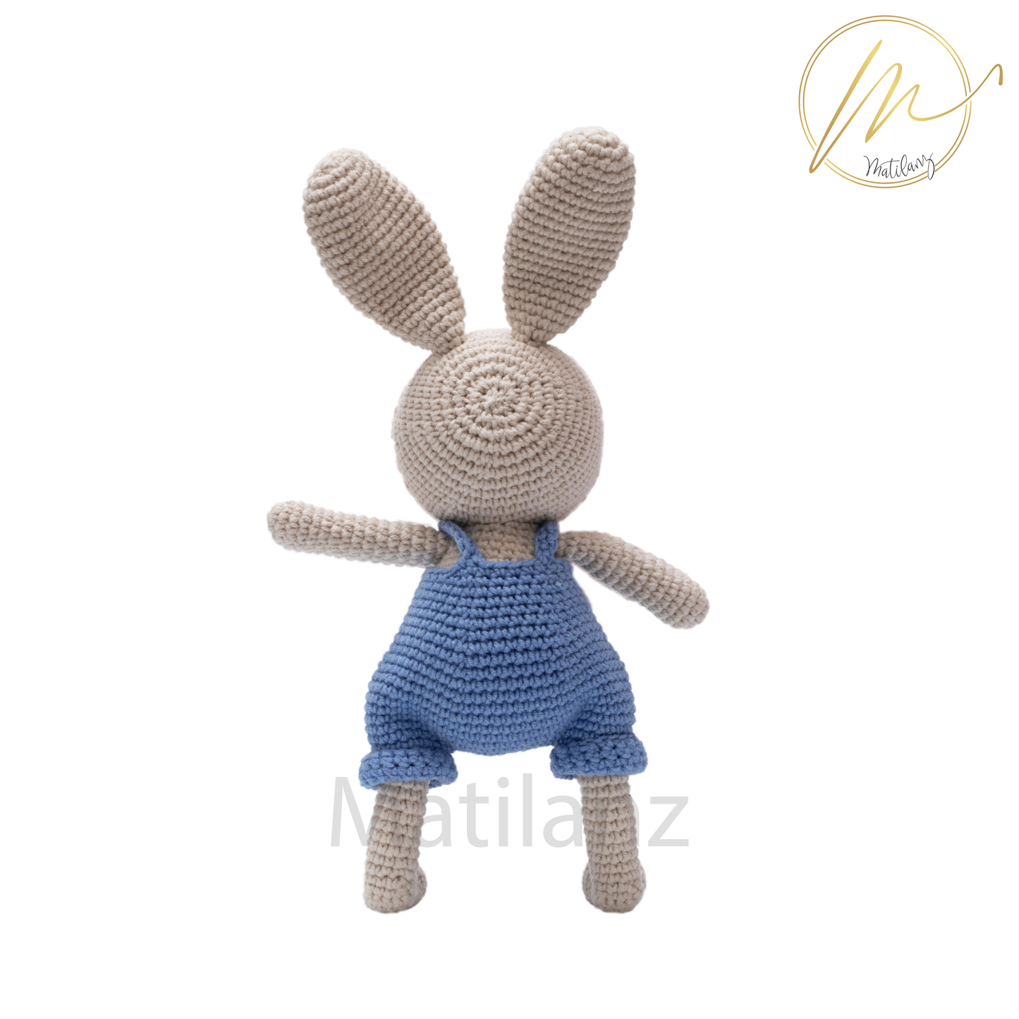 Crochet Rabbit Wearing Overalls - Handmade 9"