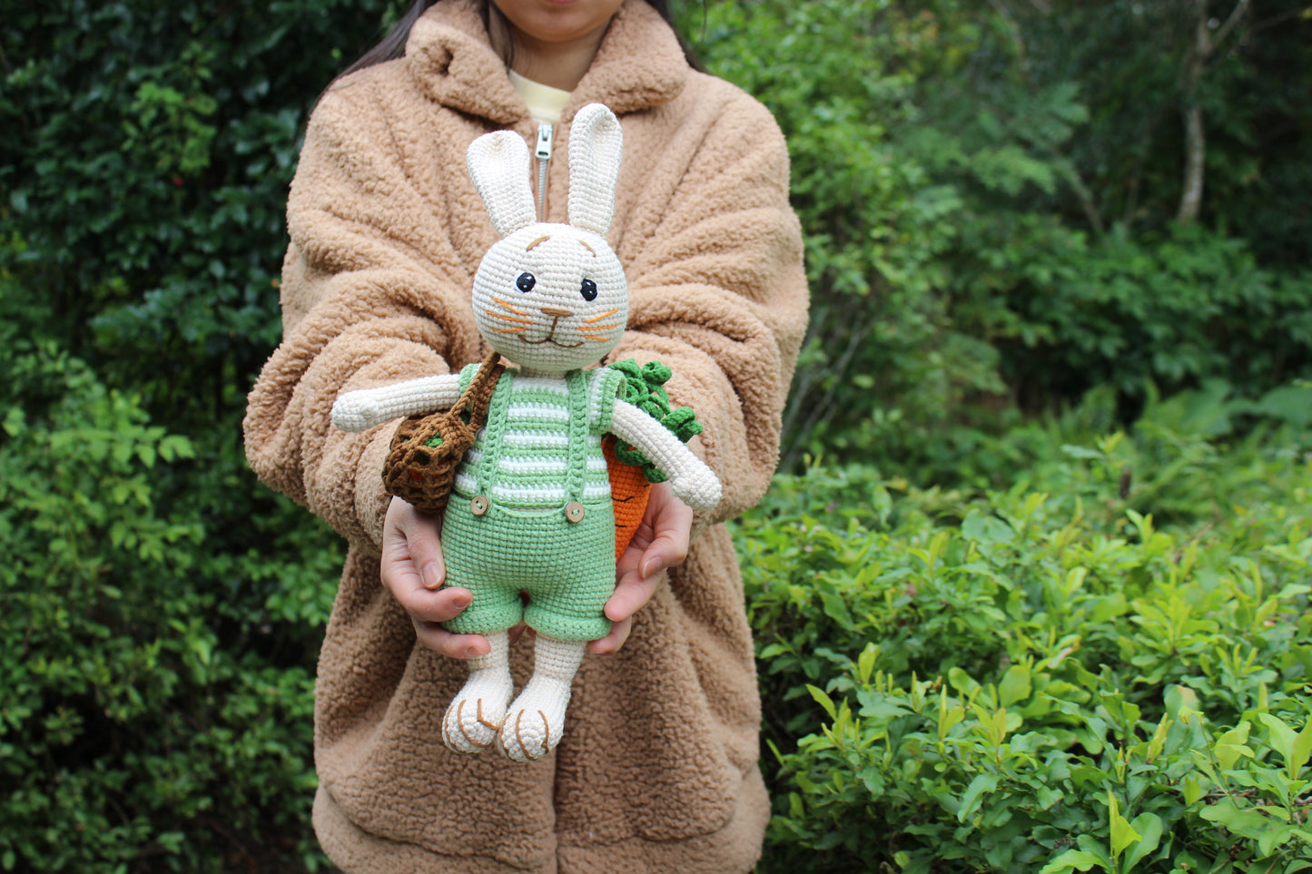 Handmade Crochet Easter Bunny with Carrot Basket - 11"
