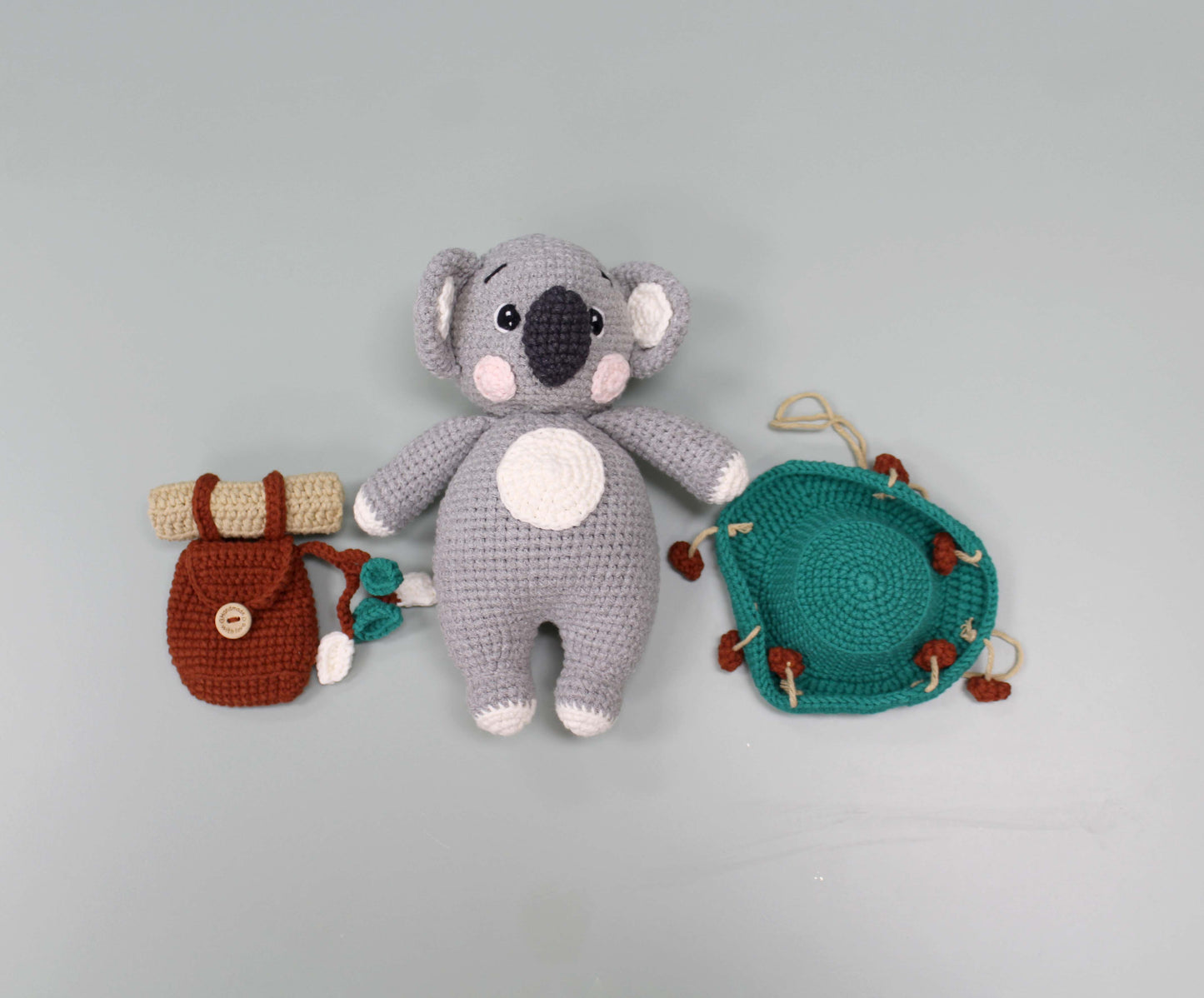 Handmade Crochet Koala Plush with Hat and Backpack
