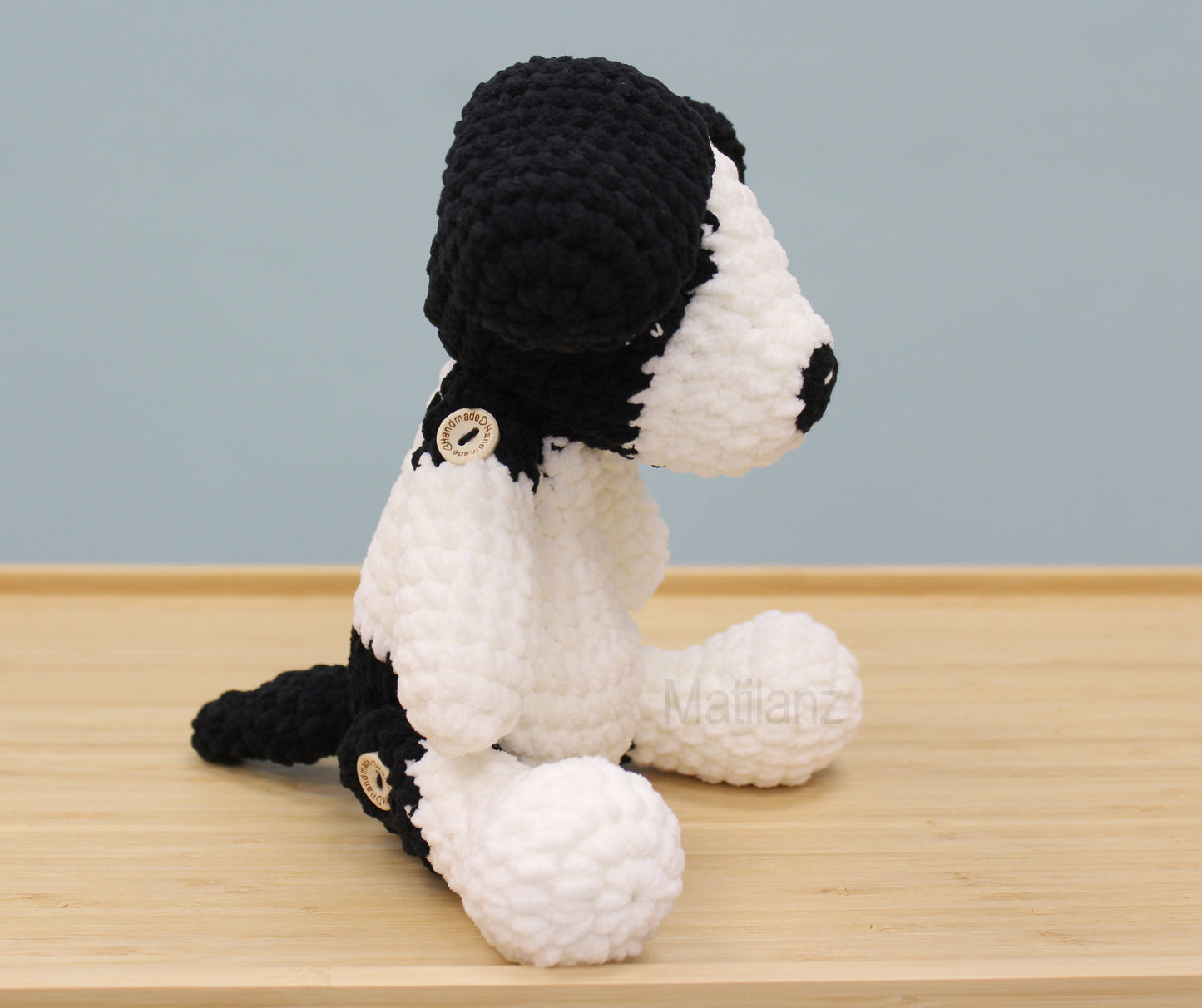 Crochet Dog - Handmade  8.5" - Black & White