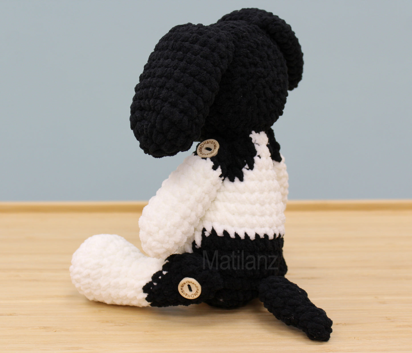 Crochet Dog - Handmade  8.5" - Black & White