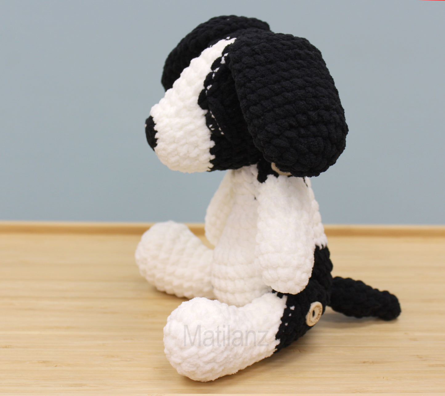 Crochet Dog - Handmade  8.5" - Black & White