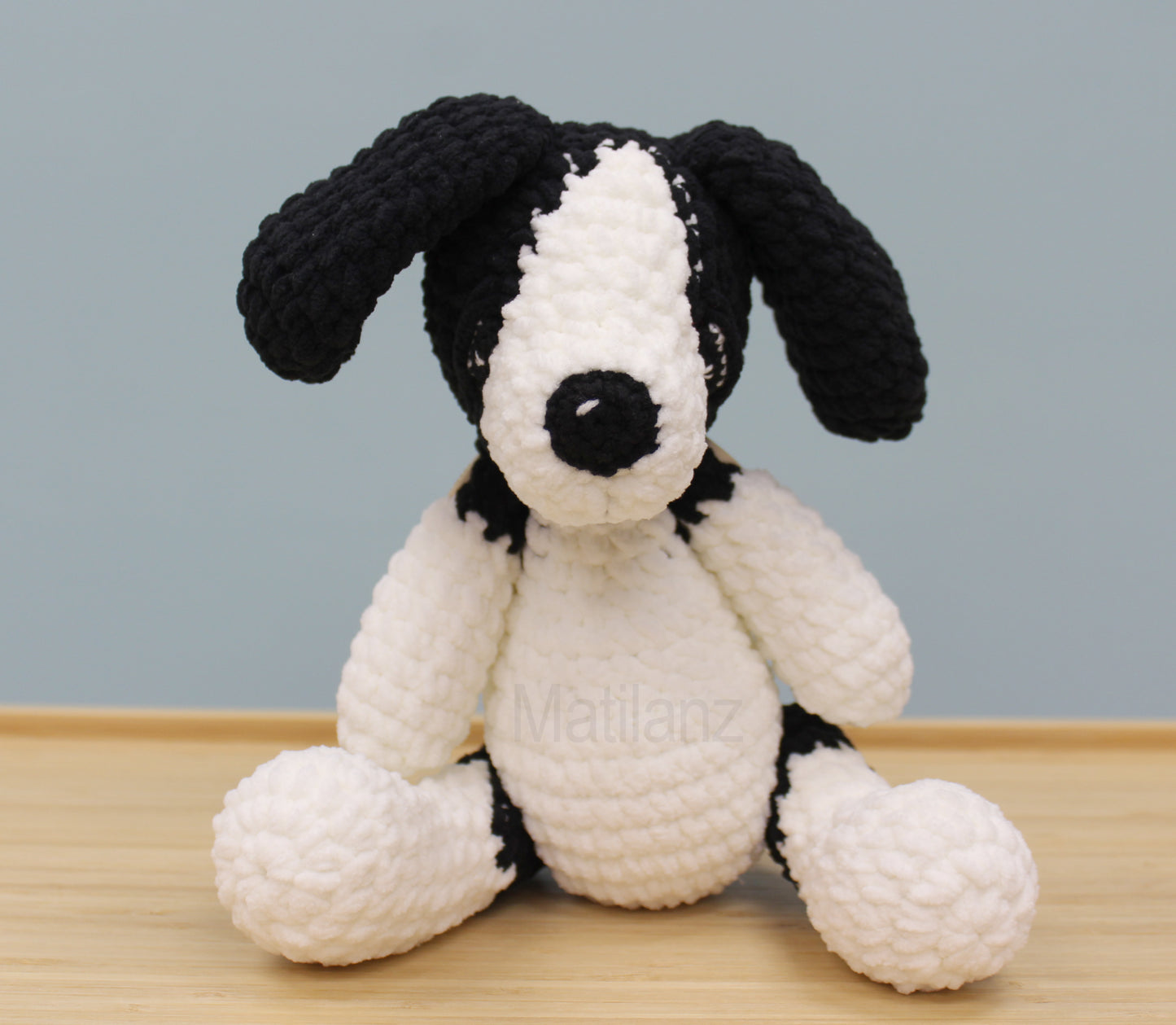 Crochet Dog - Handmade  8.5" - Black & White