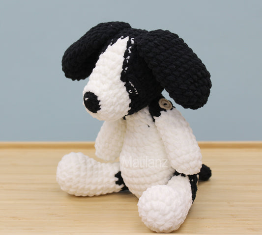 Crochet Dog - Handmade  8.5" - Black & White