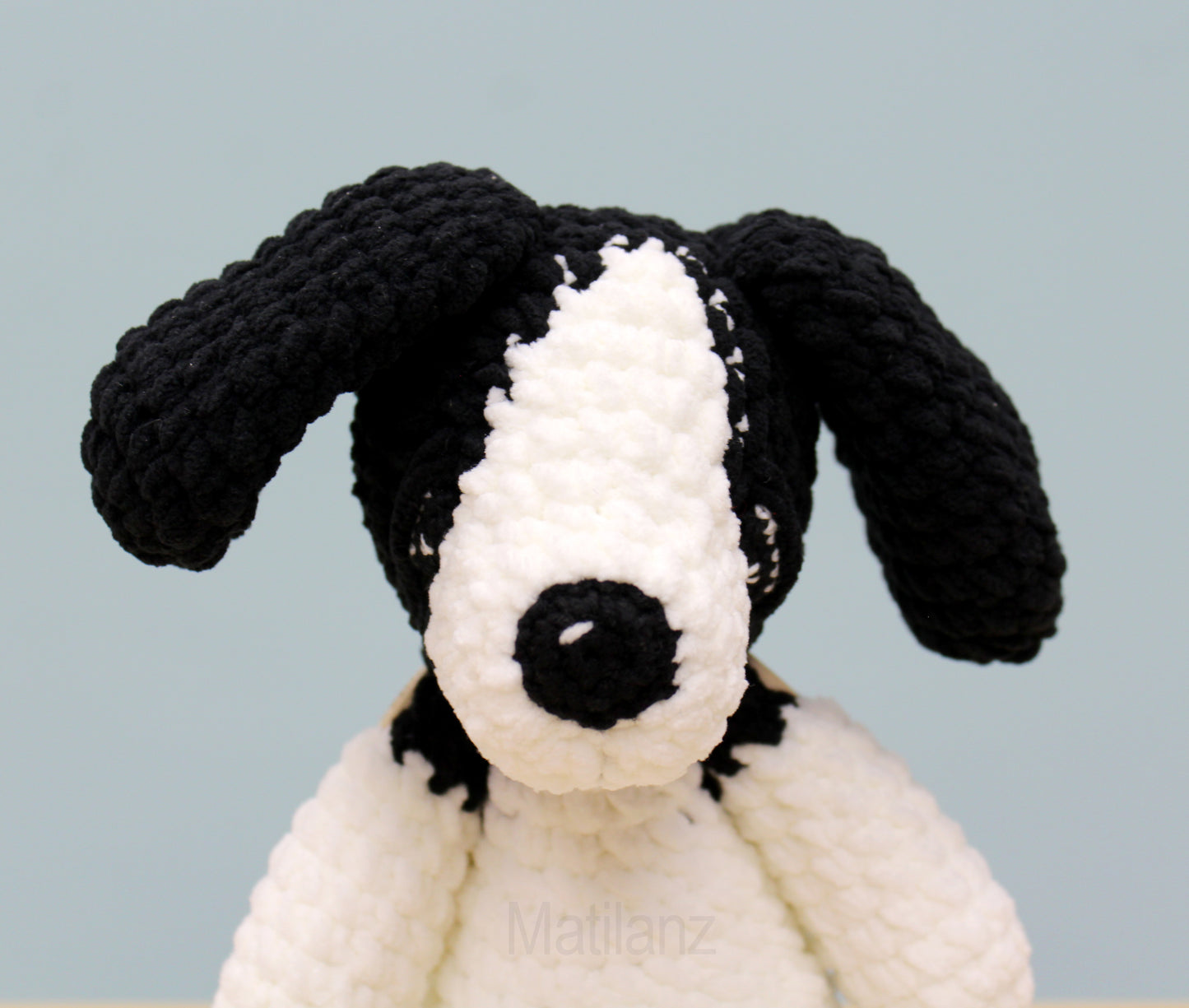 Crochet Dog - Handmade  8.5" - Black & White