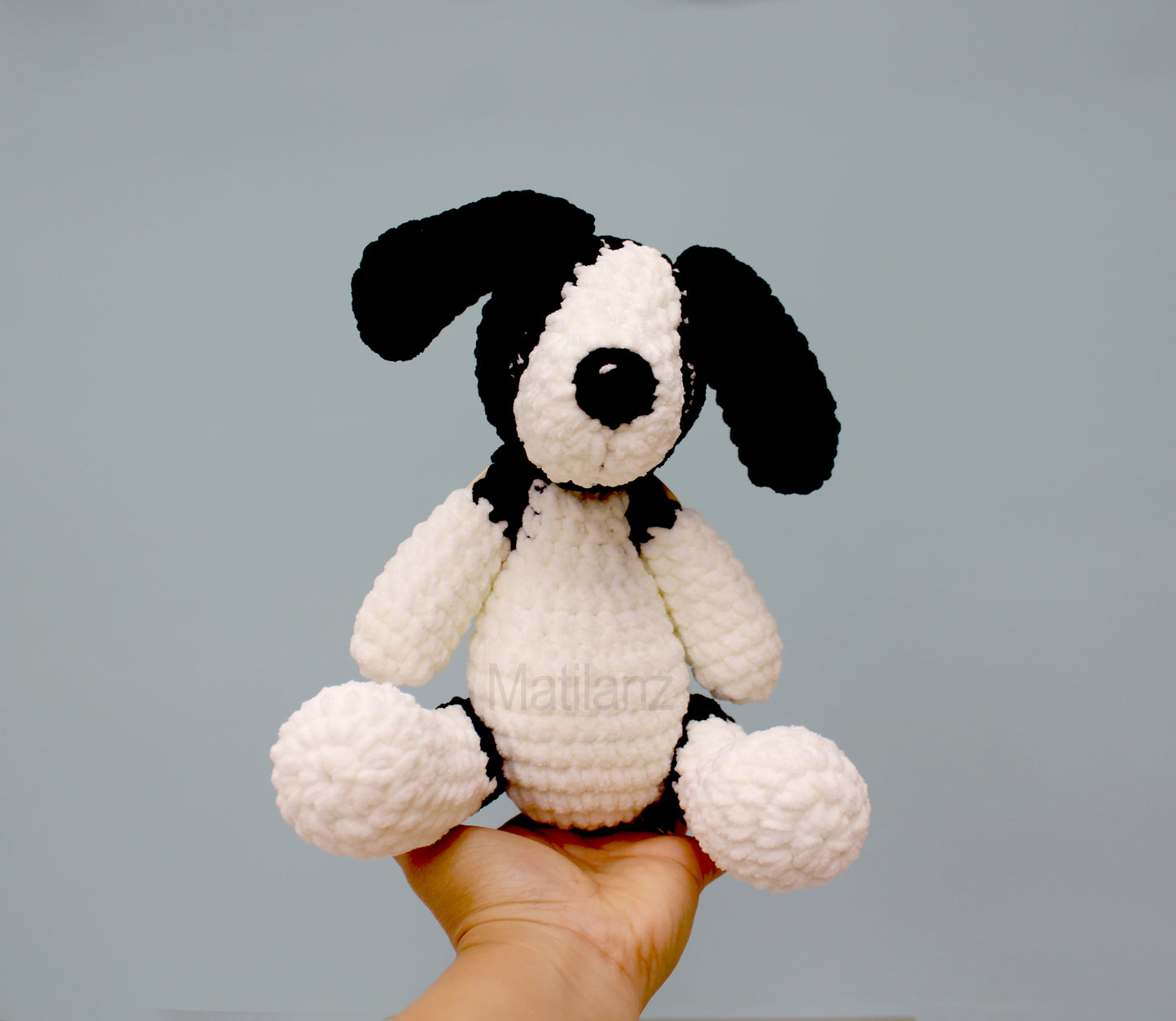 Crochet Dog - Handmade  8.5" - Black & White