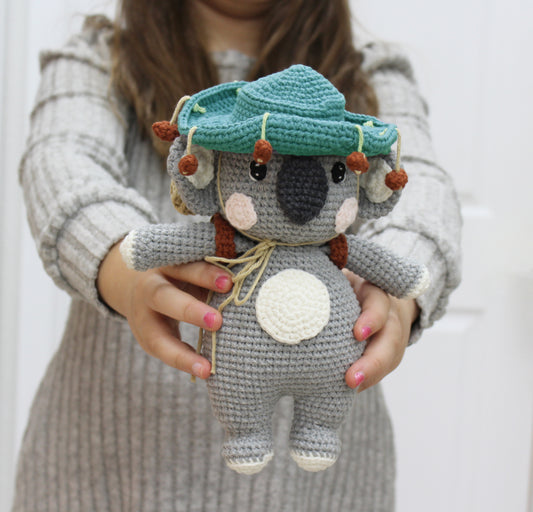 Handmade Crochet Koala Plush with Hat and Backpack