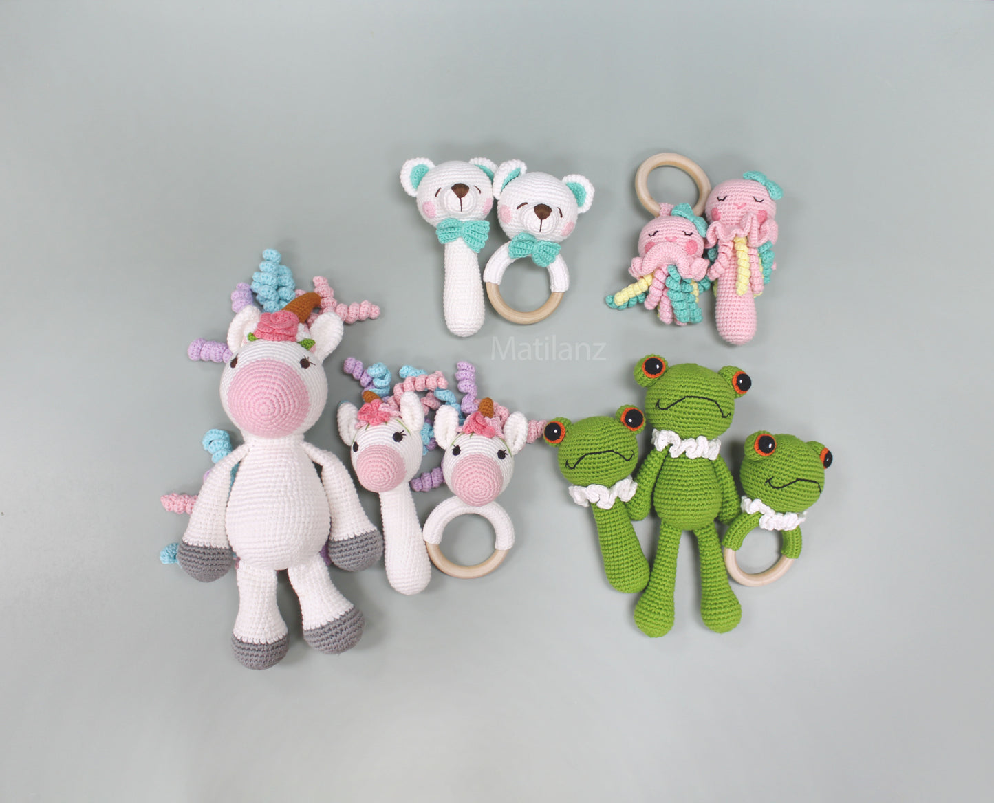 Frog Baby Toy Set – Handmade Crochet 3-Piece Sensory Gift for Newborns & Toddlers