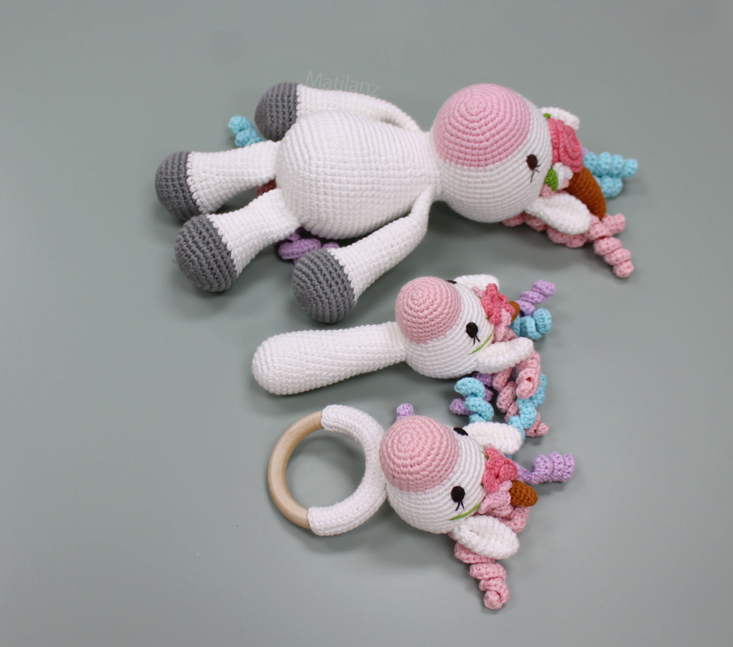 Unicorn Baby Toy Set – Handmade Crochet 3-Piece Sensory Gift for Babies & Toddlers