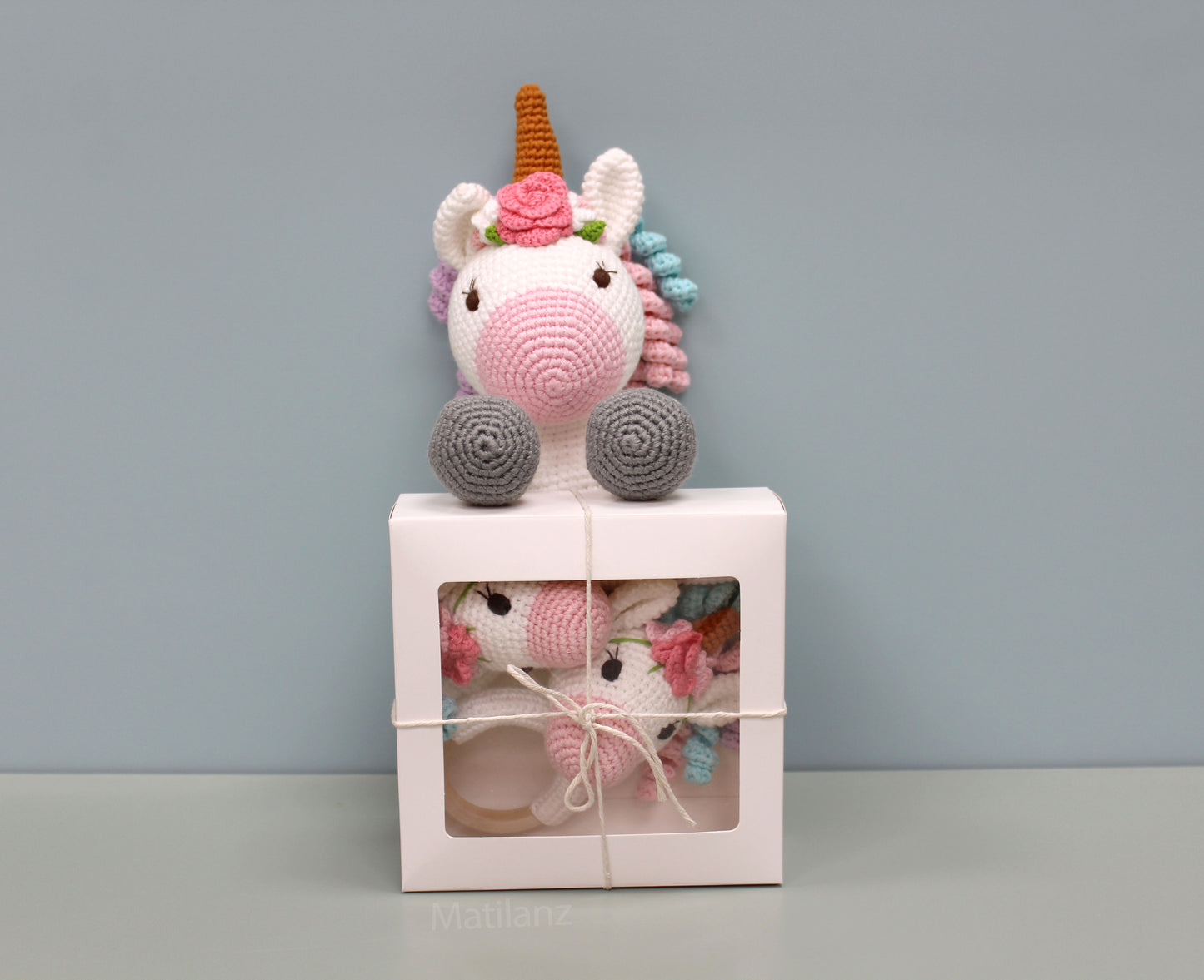 Unicorn Baby Toy Set – Handmade Crochet 3-Piece Sensory Gift for Babies & Toddlers
