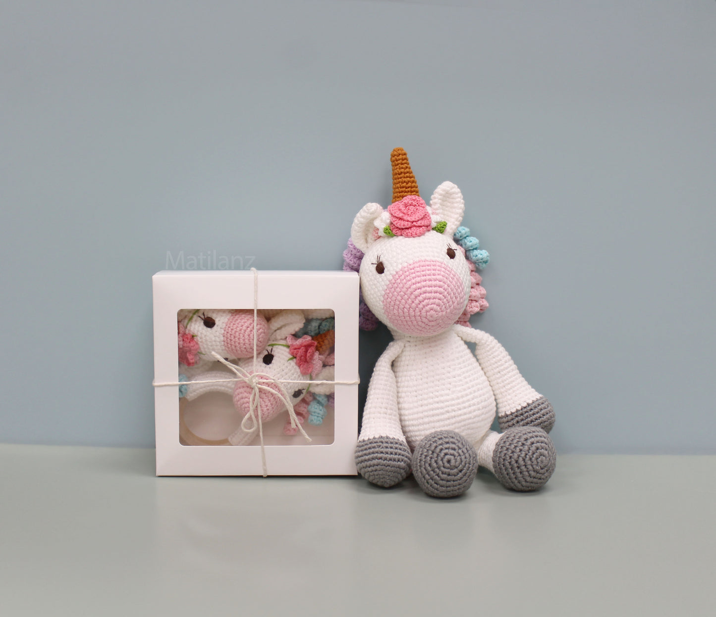 Unicorn Baby Toy Set – Handmade Crochet 3-Piece Sensory Gift for Babies & Toddlers