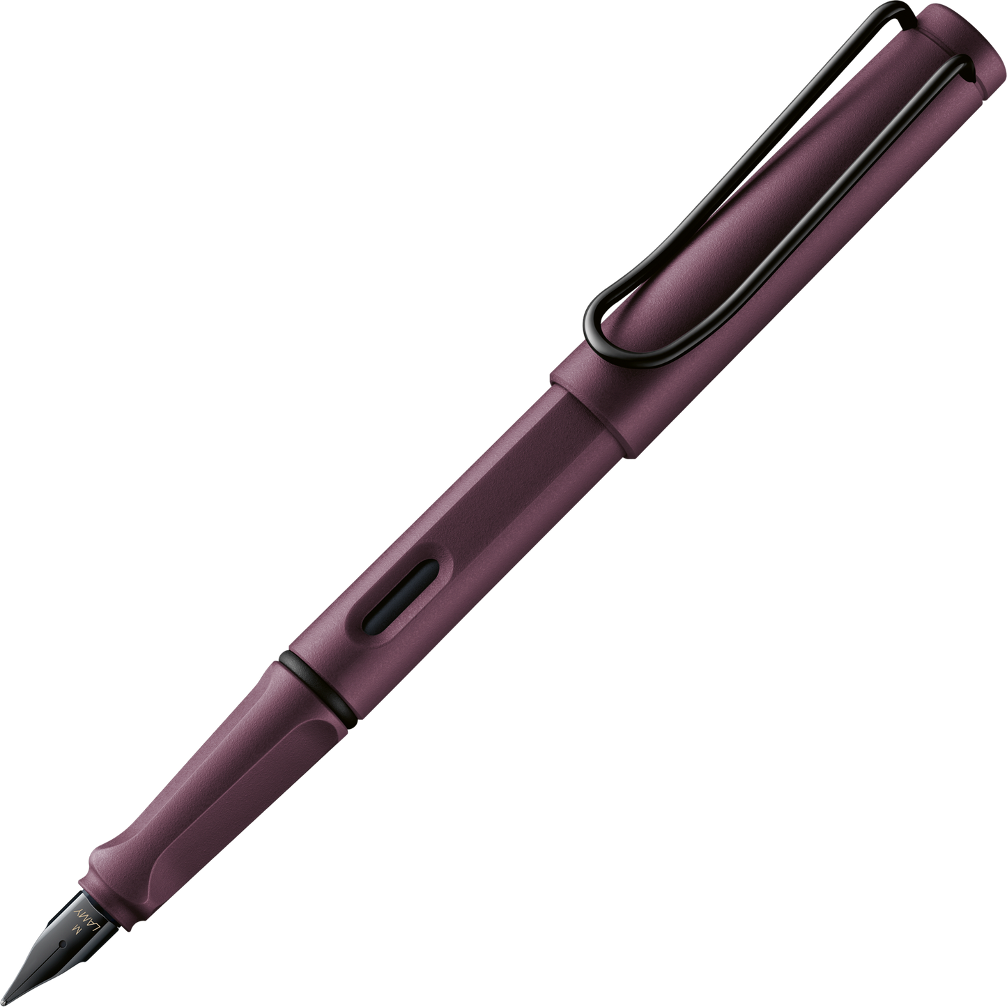 Vivid scarlet red fountain pen with silver fine nib and black grip, featuring built-in ink window.