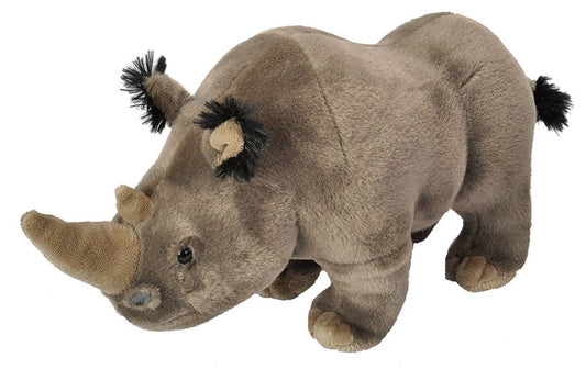 Soft brown adult rhino plush toy with realistic features