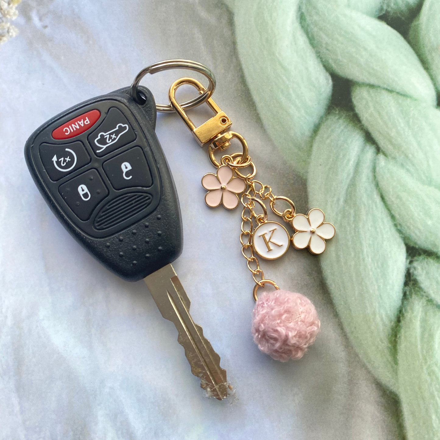 Floral Initial Keychain with Pom Charm – Choose Letter | Gifts for Girls, Unique Accessories