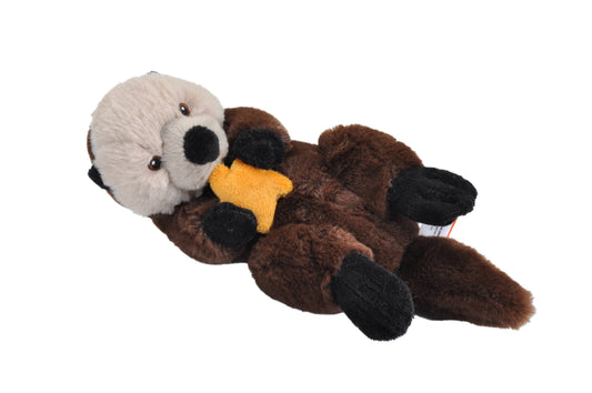 Soft plush sea otter toy holding a yellow starfish