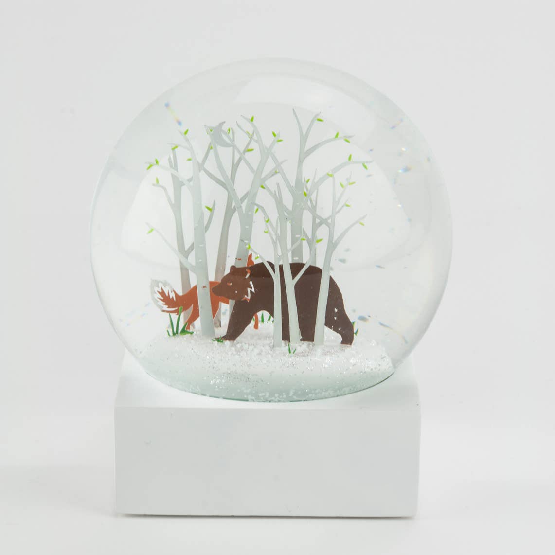 Fox and Bear Snow Globe – White Base | Unique Gifts, Birthday Gifts for Her