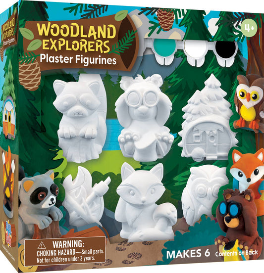 DIY painting kit with 6 white forest animal plaster figurines and paint set.