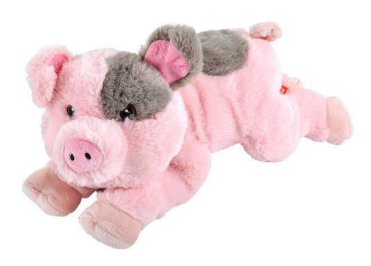Pink and grey eco-friendly pig plush toy with soft fur
