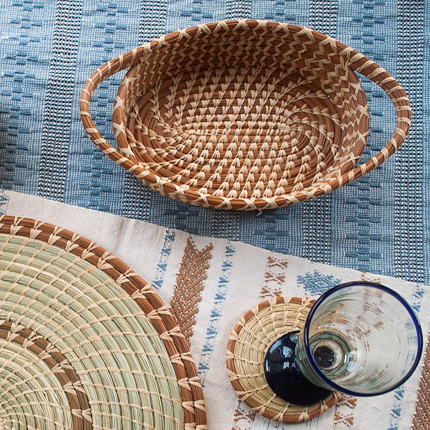 Handwoven Pine Needle Basket with Handles – Oval Design | Unique Gifts, Birthday Gifts for Her