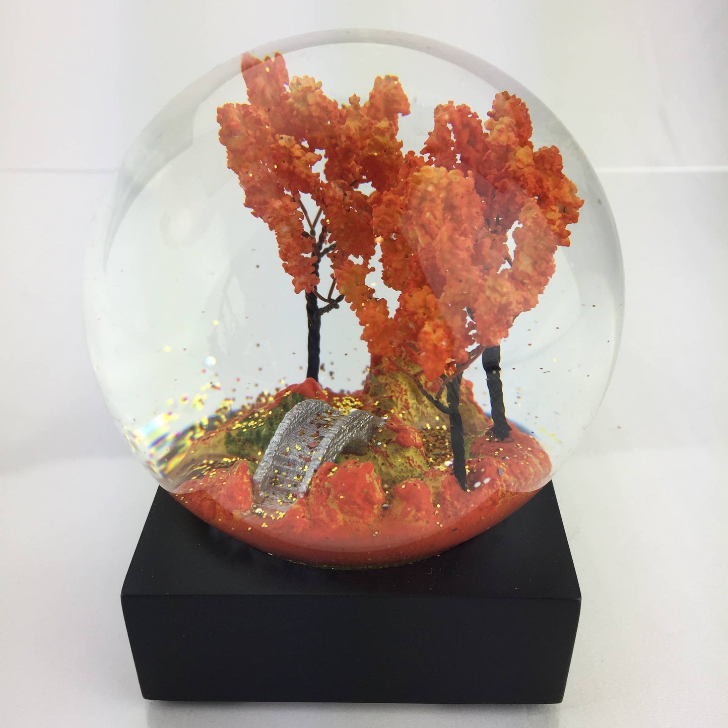 Autumn Snow Globe with Scarlet Leaf Scene – Black Base | Unique Gifts, Birthday Gift for Wife