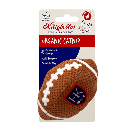 Plush football-shaped cat toy with crinkle sound and catnip