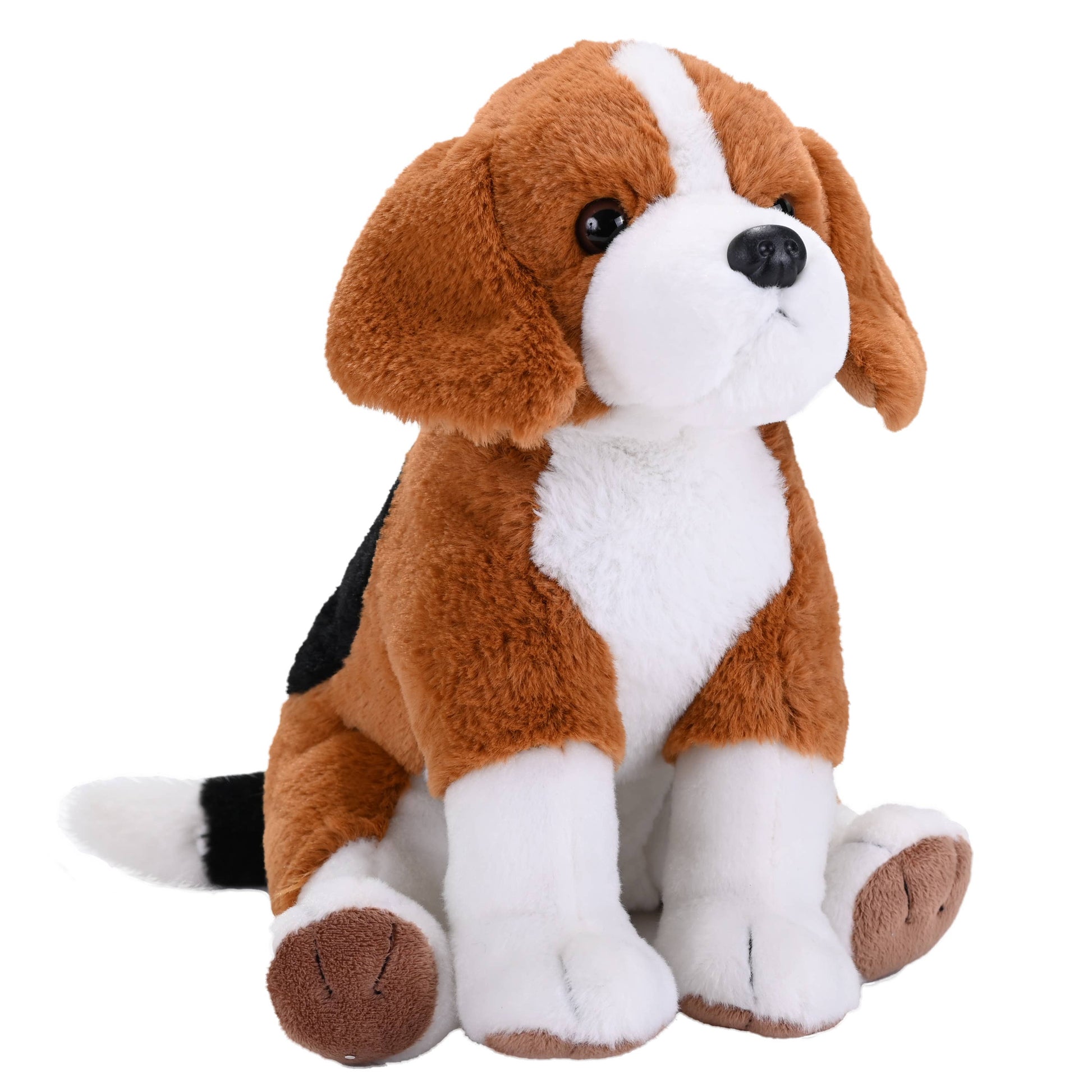 Plush beagle stuffed animal with soft brown, white, and black fur