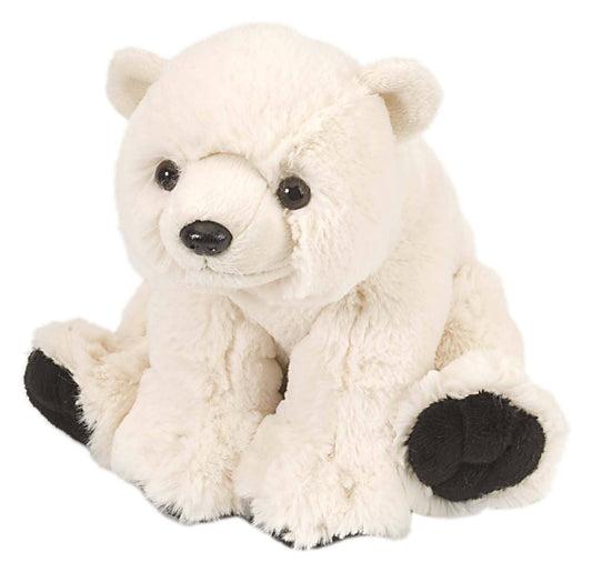 Small plush polar bear with white fur and black paws