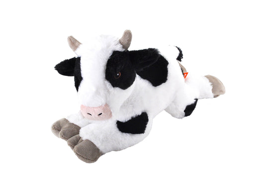Black and white eco-friendly stuffed cow with soft plush limbs