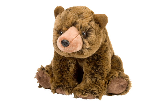 Soft brown grizzly bear plush toy with realistic features and cozy fur