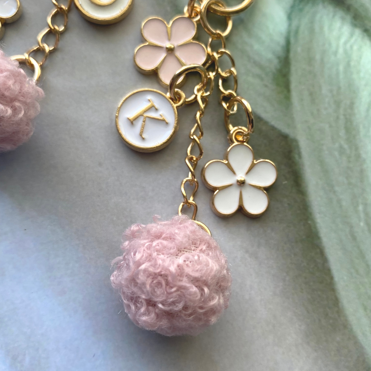 Floral Initial Keychain with Pom Charm – Choose Letter | Gifts for Girls, Unique Accessories