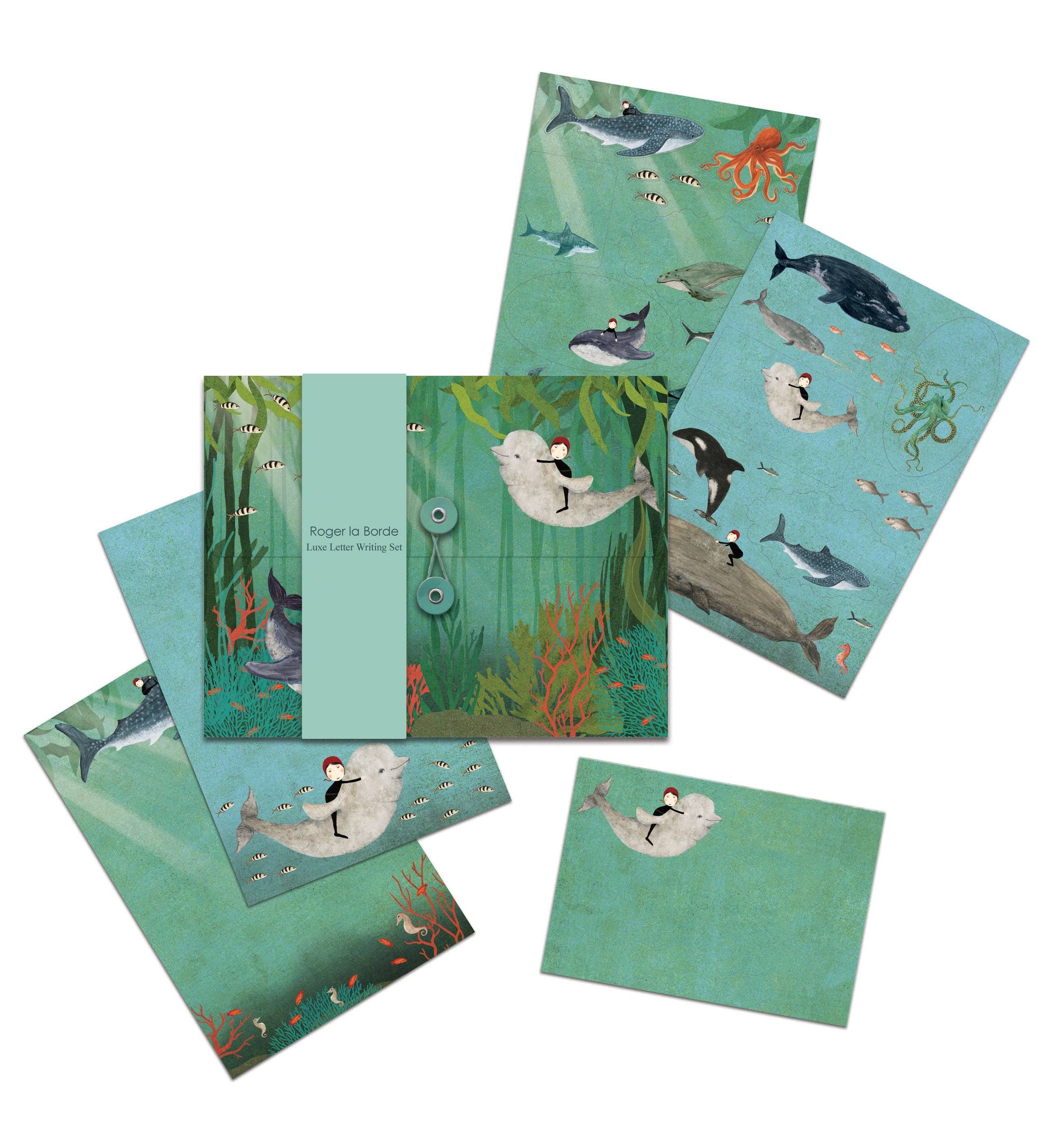 Underwater-themed writing paper set with whale illustrations and matching envelopes