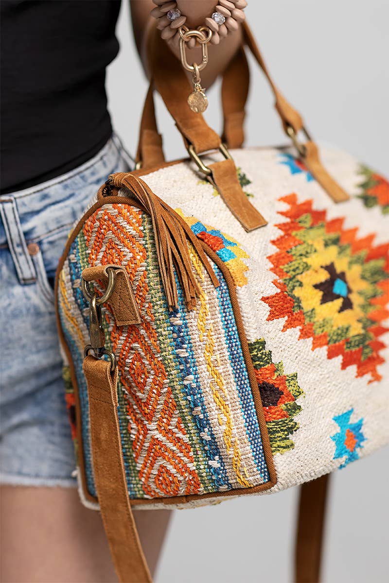 Harlow Boston Bag – Ethnic Weave & Suede