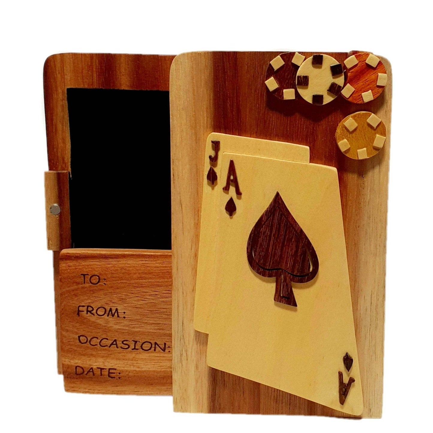Hand-Carved Blackjack Keepsake Box – Hidden Compartment | Unique Gifts for Him