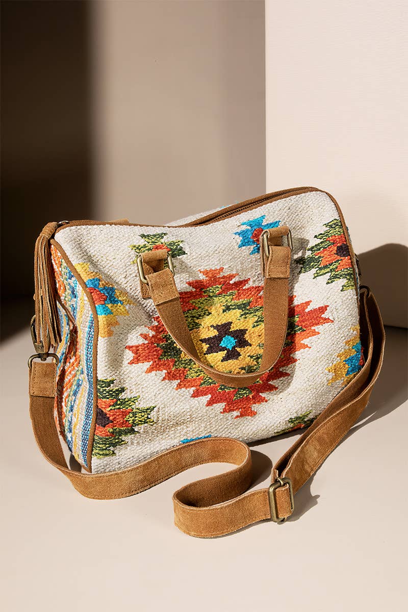 Harlow Boston Bag – Ethnic Weave & Suede