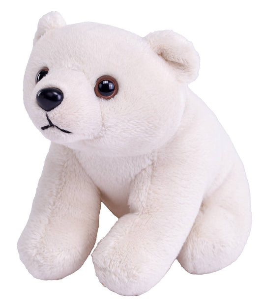 Small eco-friendly polar bear plush with soft white fur and black eyes