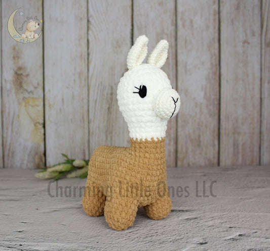 Llama de crochet hecha a pedido, regalo único para niños, juguete de llama, llama marrón suave, decoración elegante para el hogar, animales de peluche de crochet personalizados