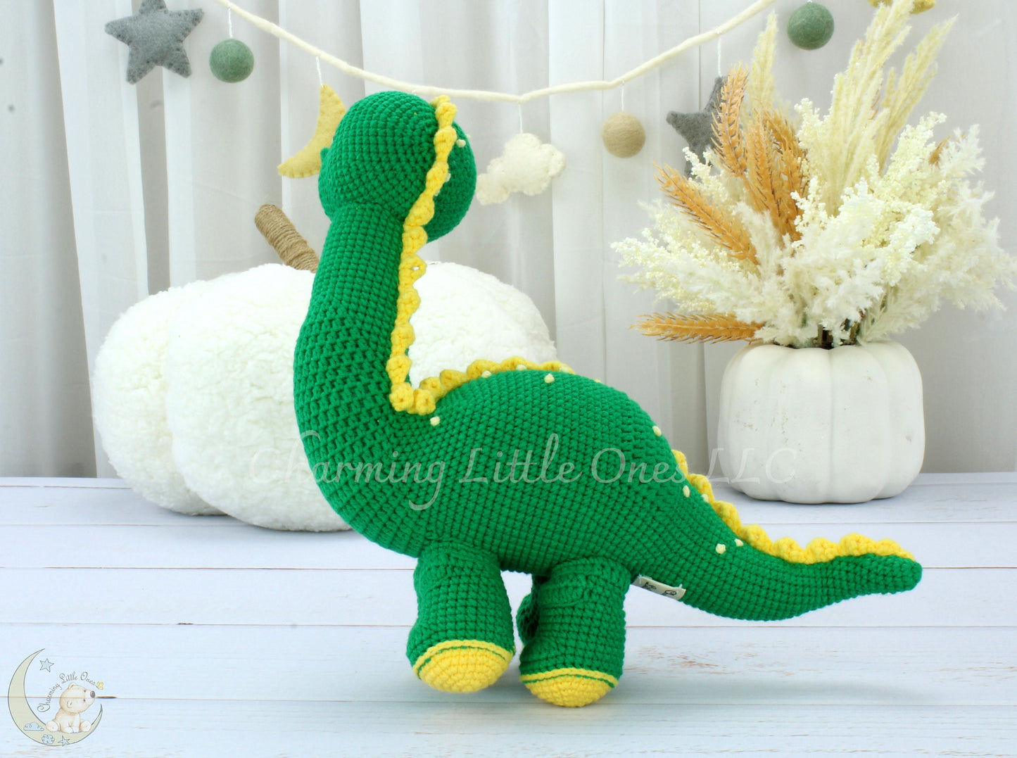 Dinosaurio de crochet hecho a mano, Dinosaurio verde, Regalo de animal de peluche, Juguete ecológico, Regalo de baby shower, Juguete sensorial, Animal de peluche amigurumi,