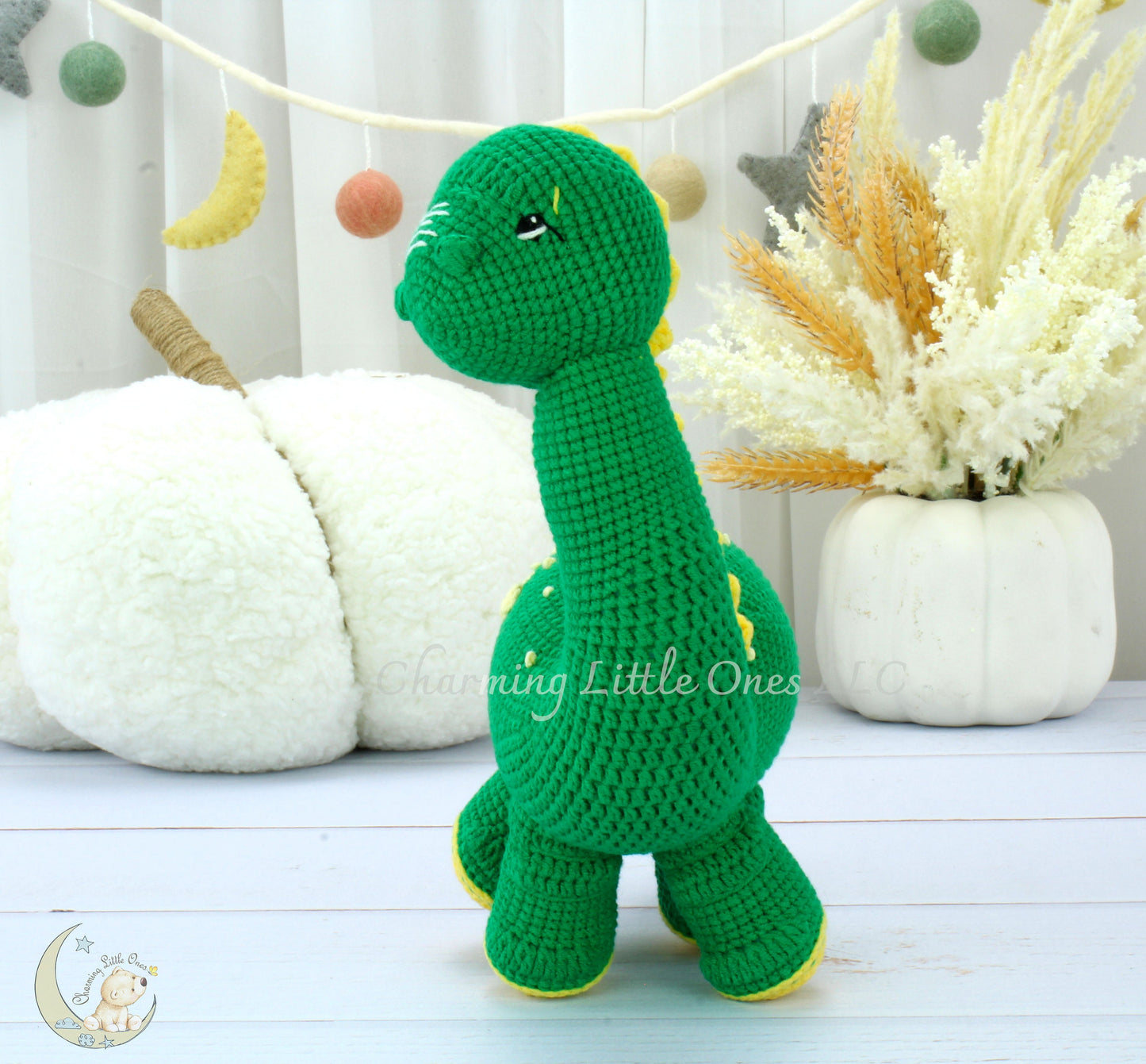 Dinosaurio de crochet hecho a mano, Dinosaurio verde, Regalo de animal de peluche, Juguete ecológico, Regalo de baby shower, Juguete sensorial, Animal de peluche amigurumi,