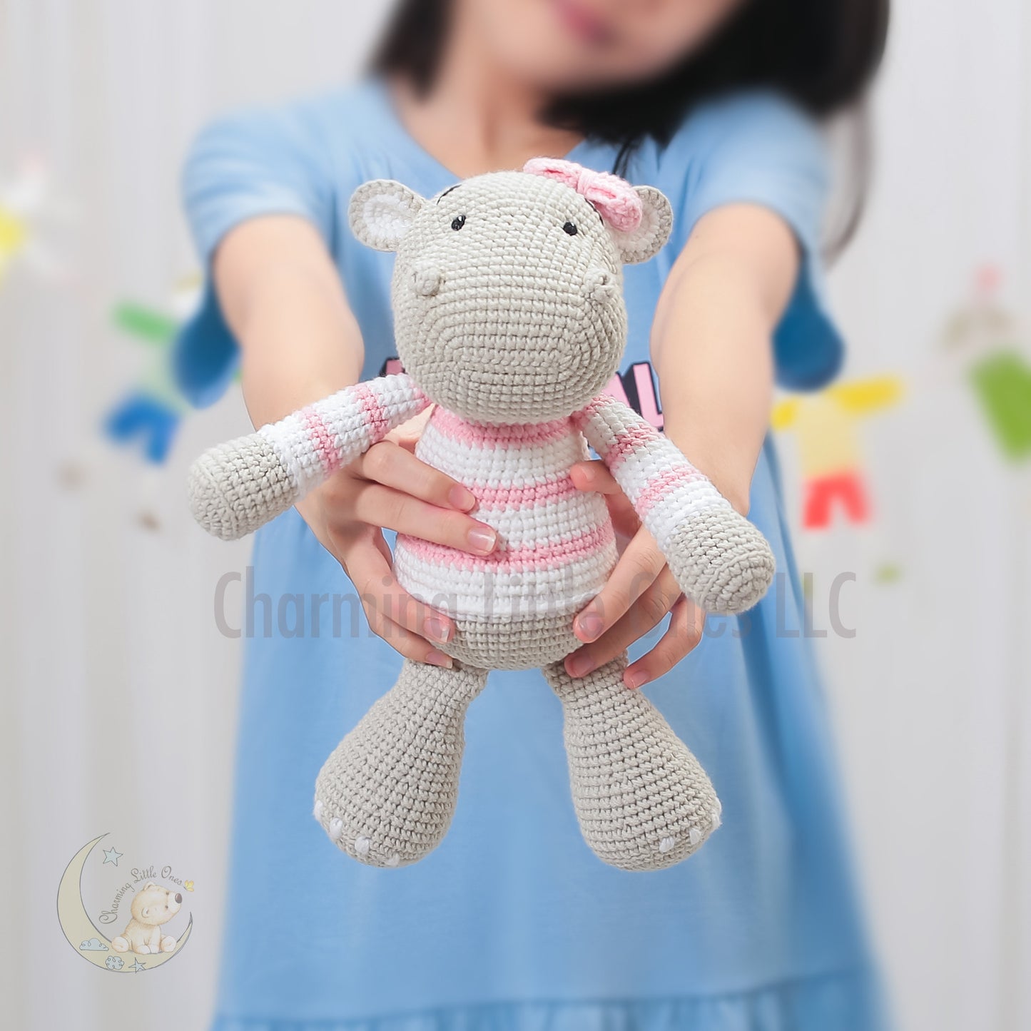 Hipopótamo de peluche suave, hipopótamo de crochet, juguete amigurumi, regalo de animal de peluche, regalo de baby shower, regalo para recién nacido, anuncio de nacimiento, primer cumpleaños