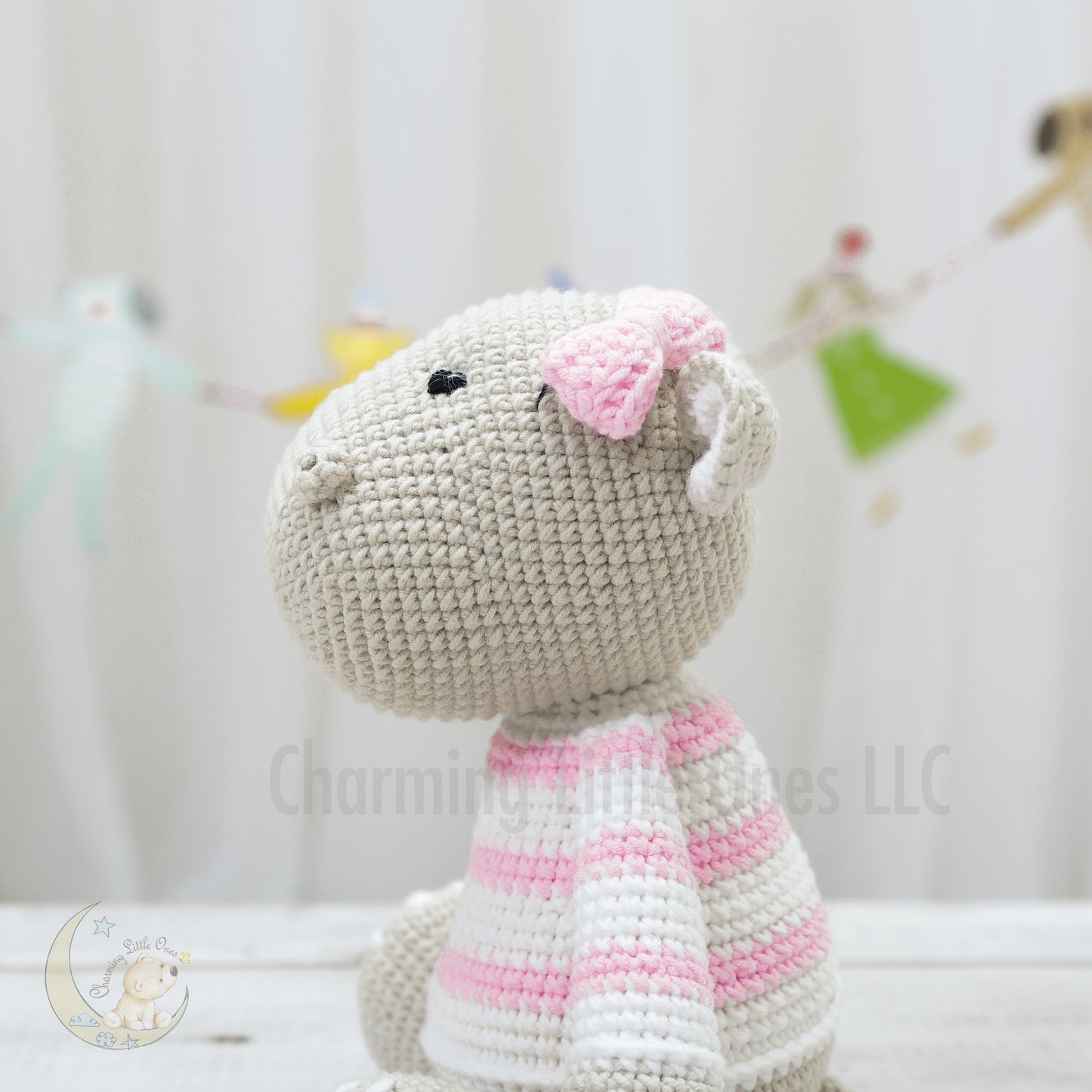 Hipopótamo de peluche suave, hipopótamo de crochet, juguete amigurumi, regalo de animal de peluche, regalo de baby shower, regalo para recién nacido, anuncio de nacimiento, primer cumpleaños